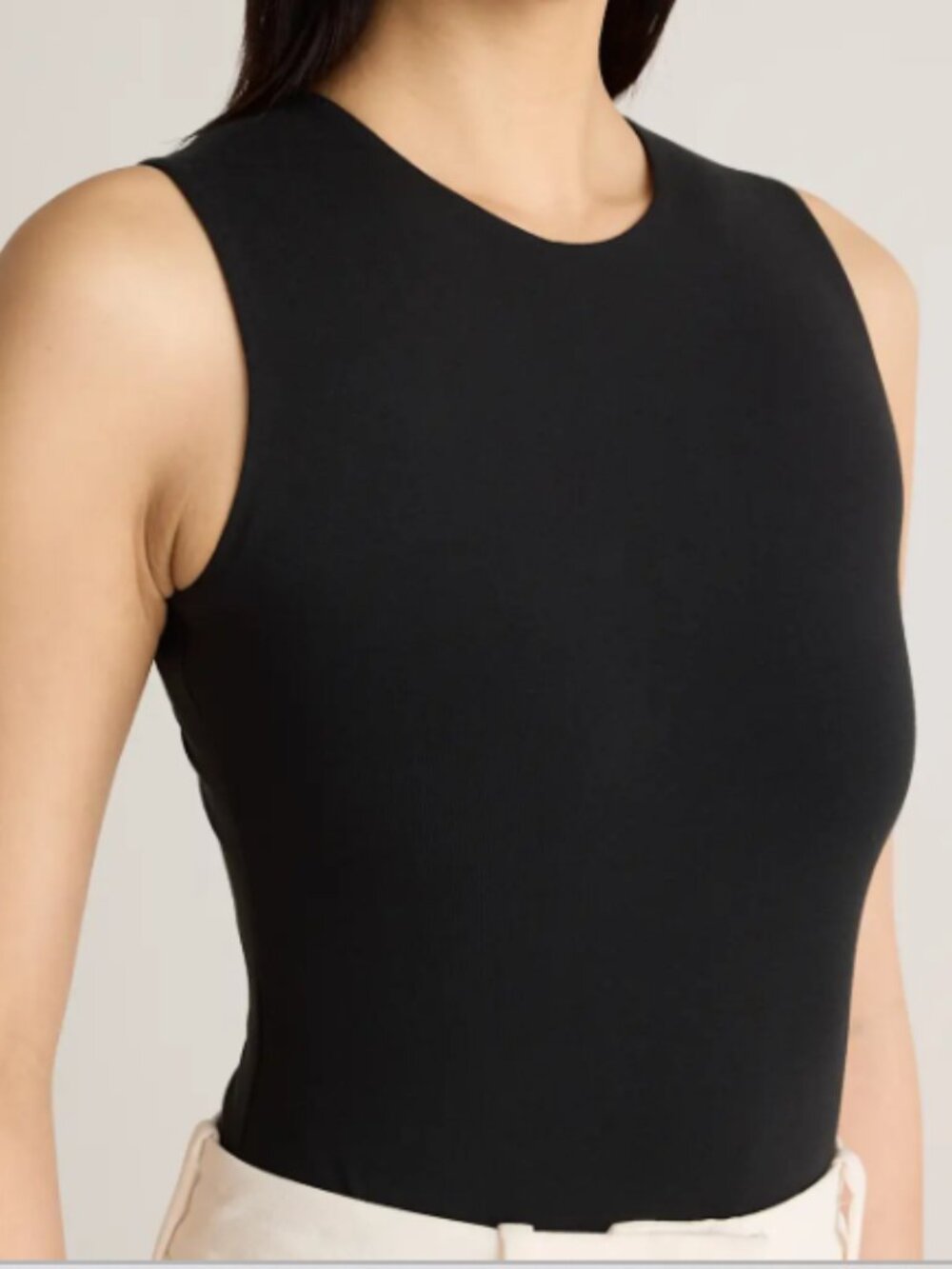 Quince Stretch Cotton Jersey High Neck Sleeveless Bodysuit Black XL NWT - Picture 3 of 5